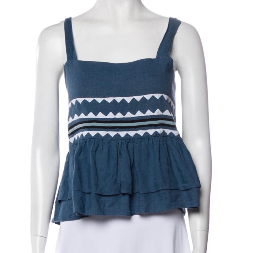 Carolina K Blue and White Peplum Top